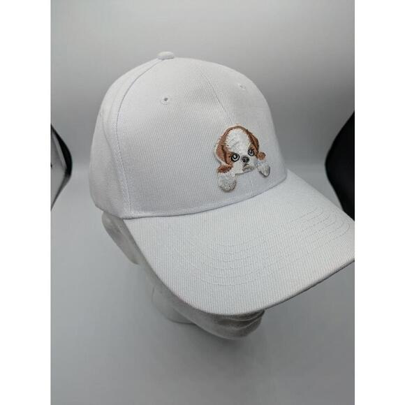 Puppy Dog Embroidered White Baseball Cap King Charles Cavalier Cute - Picture 2 of 7
